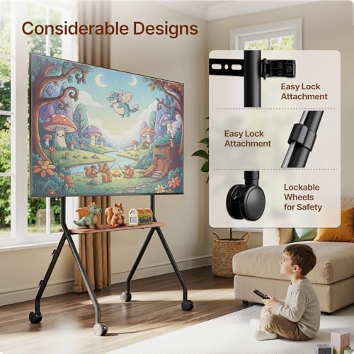 ECOTINY Rolling Easel TV Stand for 49-80" TVs, 110 lbs, Black (Black) – Mobile TV Cart