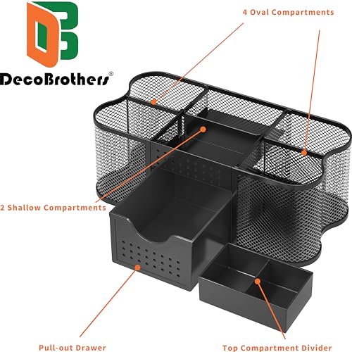 Deco Brothers Black Desk Organizer with Pen Holder and Drawer - Office Caddy