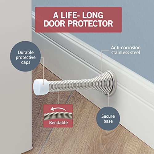 Jack N¡¯ Drill (3 ¨û) Spring Door Stopper (50 Pack) | Flexible Heavy Duty Door Stop for Home and Office - Rustproof, Bendable Spring Steel & Durable Rubber Tips
