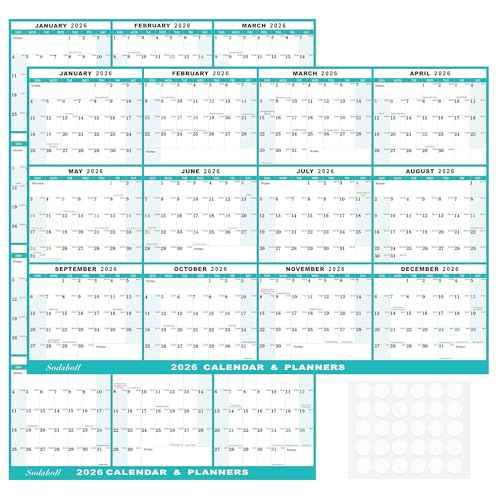32" x 48" 2026 Wall Calendar, Folded Wet & Dry Erase Wall Calendar 12 Month, Annual Yearly Planner Yearly Laminated Calendar 2026 Horizontal/Vertical, with Julian Dates