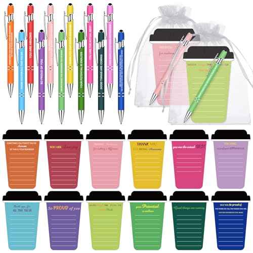 108 Pcs Coffee Cup Notepad Inspirational Sticky Notes with Pen Funny Motivational Sticky Appreciation Sticky Note CNA Week Thank You Graduation Gifts for Teacher Coworker Staff Office School