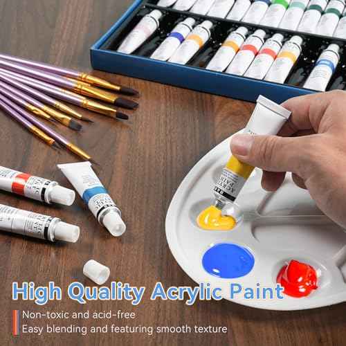 120 Pcs Acrylic Paint Set with 60 Pcs Paint Brushes 48 Pcs Acrylic Paint 12 Pcs Palettes for Watercolor, Oil, Gouache, Painting.