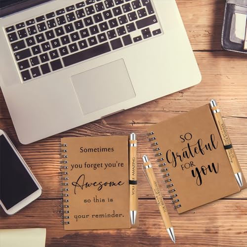 Honoson 30 Sets Spiral Notebooks Sets Employee Appreciation Gifts Bulk Inspirational Journals with Retractable Bamboo Pens Encouragement Notepad Thank You Gifts for Staff Teacher Coworker