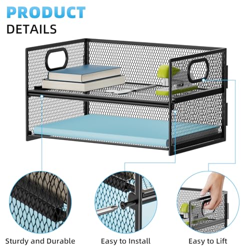 Marbrasse 2 Tier Paper Organizer Letter Tray, Mesh File Organizer with Handle, Paper Sorter Desk Organizer for Home Office Supplies - Black