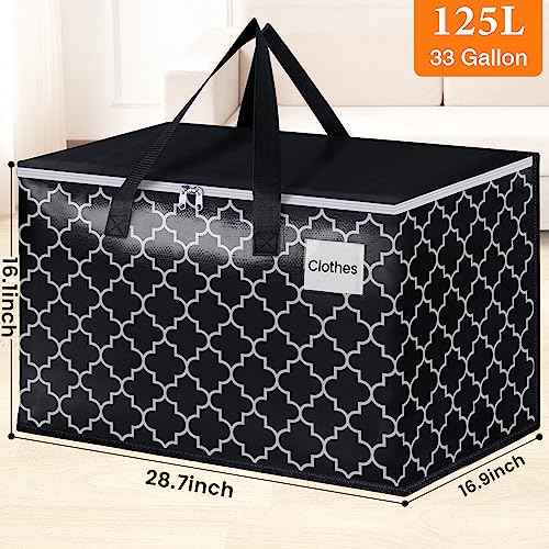 HomeHacks Heavy Duty Moving Bags with Tag Pockets, Collapsible Storage Totes for Moving, Camping & Travel -Foldable Packing Boxes, Zipper Handles, Black£¨8 Packs, 125L£©