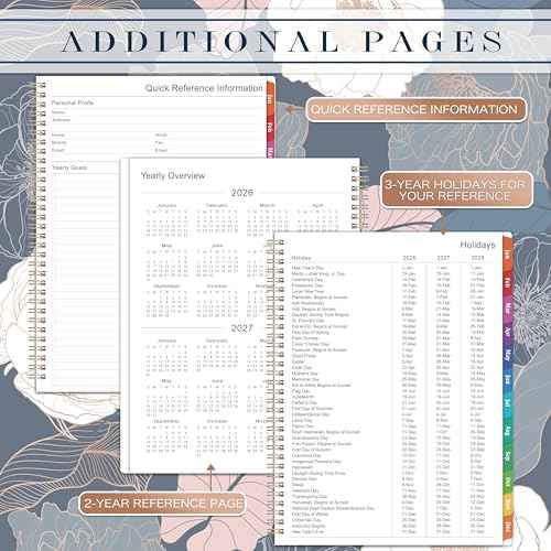 2026 Planner - Planner 2026, 9" x 11", Jan.2026 - Dec.2026, 2026 Planner Weekly and Monthly with Colorful Tabs, Strong Twin-wire, Back Pocket - Engraved Floral