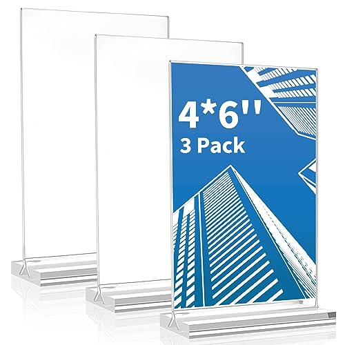 Svalor 4x6 Inch Acrylic Sign Holders Vertical 3 Pack - Double-Sided Display