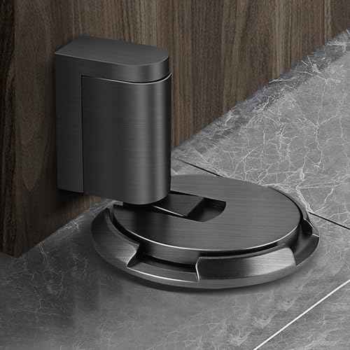 Windproof Door Stopper, Mechanical Heavy Duty Adjustable Height Door Catch Holder, Keep Door Open, No Drilling or Screw Mounting with Adhesive Pads & Screws, 2Pack, Grey