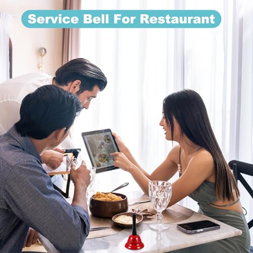 Bright Red Hand Bell 2 Pack - Small Service Call Bells for Restaurant Hotel Wedding Pet Training