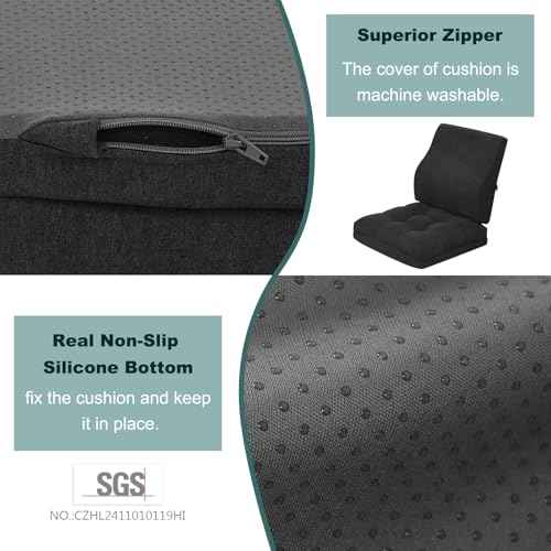 baibu Seat Cushion & Lumbar Support Pillow Set for Office Chair, Dual-Layer Patent Design Memory Foam Office Chair Cushion & Ergonomic Back Support Pillow for Wheelchair, Car Seat, Gaming Chair, Black