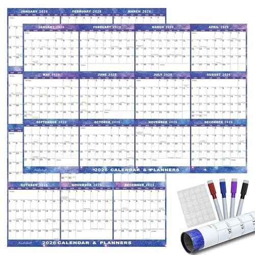 32" x 48" 2026 Wall Calendar Dry Erase - Large Starry Sky Calendar Wet & Dry Erasable Laminated 12 Month Annual Yearly Planner, Reversible, Horizontal/Vertical (2026 Wall Calendar)