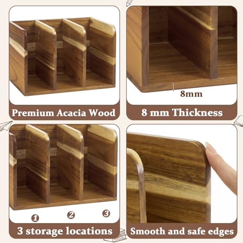 Novabright Acacia Wood 3-Compartment File Magazine Holder for B5 Documents – Classic Design