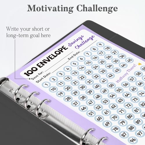 Black A5 Money Saving Challenge Binder with 100 Envelopes & Tracker - Fabmaker