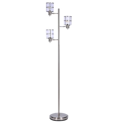 Catalina Lighting Modern 3 Light Floor Lamp with Adjustable Ribbed Glass Shades & Reading Light, 68", Classic Brushed Nickel