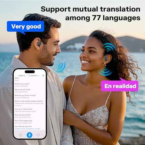 AI Translation Earbuds Real Time Powered by ChatGPT,LCD Touch Screen OWS Translator for 147 Languages & Accents,Audifonos Traductores Ingl?s Espa?ol,Translation Device, Ideal for Travel/Business,Black