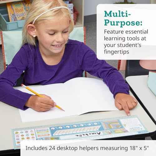 Really Good Stuff Chalkboard Style Grades K-2 Self-Adhesive Vinyl Desktop Helpers - Set of 24 | Student Desk Name Tags | Pre-Cut, Durable, and Versatile