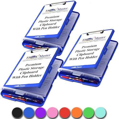 Think2Master [3 Pack] Blue Plastic Storage Clipboard with Pencil Holder. | 25% Heavier & 25% Sturdier| Heavy Duty. Nursing, Teacher & Classroom Must Have.