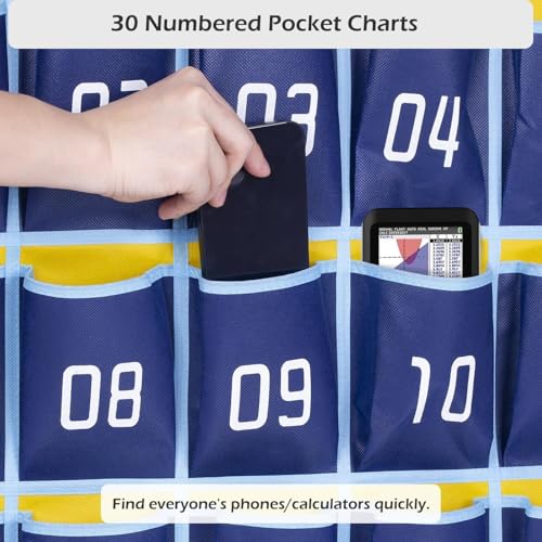 MISSLO Classroom Cell Phone Holder 30 Pockets Hanging Wall Organizer (Blue)