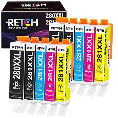 RETCH 280 Compatible Ink Cartridges Replacement for Canon 280 and 281 PGI-280XXL CLI-281XXL to use with Pixma-TR7500 TR7520 TR8500 TS6120 TS6200 TS702 TS8100 TS8200 TS9520 Printer (10 Pack)