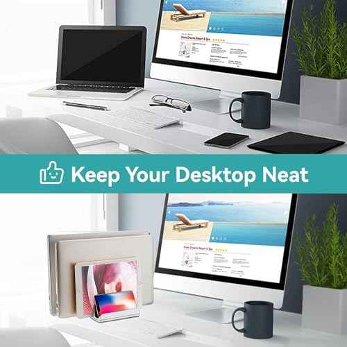 Vertical Laptop Stand Holder - 3 Slot Adjustable Dock, Space-Saving Laptop Holder for Computer, Tablet, Phone