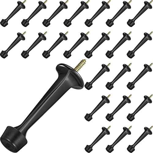 Chumia 24 Pack Door Stop Heavy Duty Solid Rigid Door Bottom Stoppers with Soft Rubber Tip Wall Mount for Protect Wall(Black)