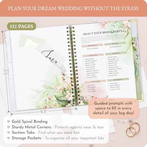 Wedding Planner Book and Organizer ? 132 Page Wedding Planning Book with Tabs, Storage Pockets & Checklists | Engagement Gift, Bridal Shower Gift & Wedding Planner Book Keepsake