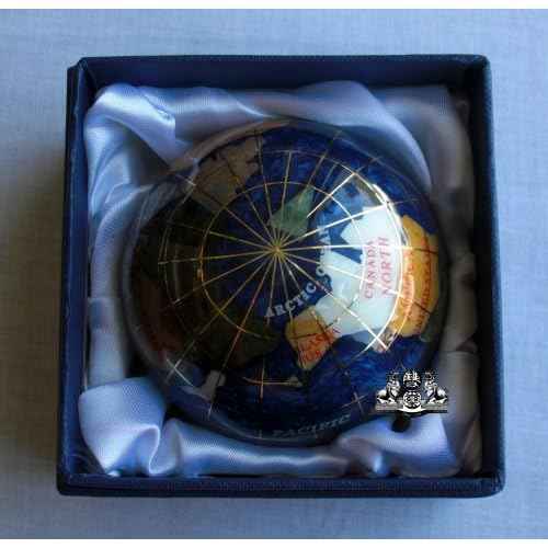 Unique Art 3-Inch Bahama Blue Pearl Swirl Ocean Gemstone World Globe Paper Weight