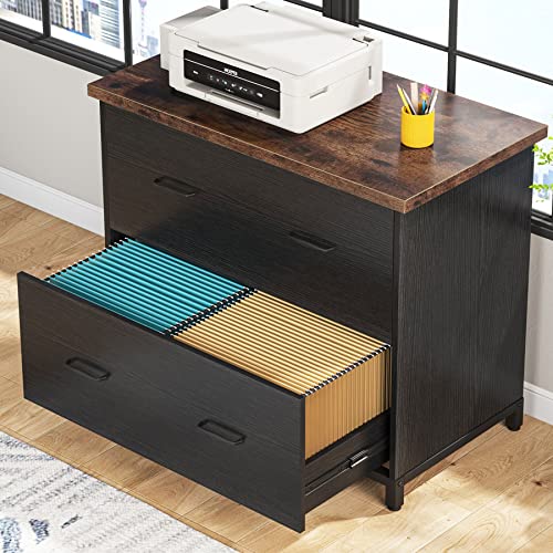 Tribesigns 2-Drawer File Cabinet – Wood Lateral Printer Stand, Black & Brown