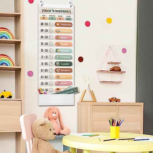 Godery Boho Daily Schedule Pocket Chart for Classroom with 24 Cards£¬Welcome Back to School Classroom Decorations, White