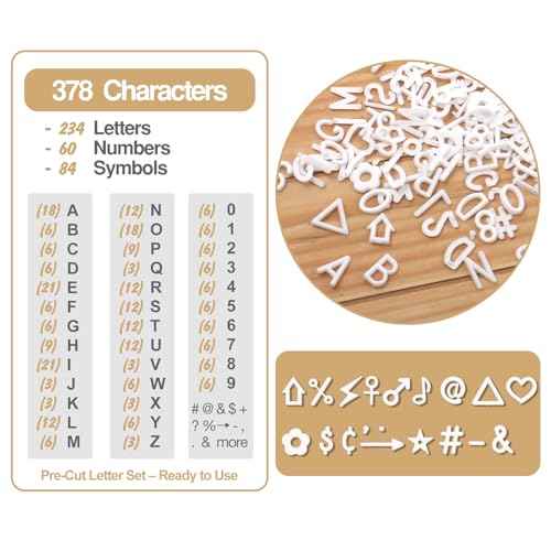 Letters for Letter Board Letters Only, 1 inch White Message Board Letters Felt Letter Board Sign Accessories (378 pcs), 1¡± Pre Cut Plastic Letterboard Letters Numbers Changeable Menu Board Replacement
