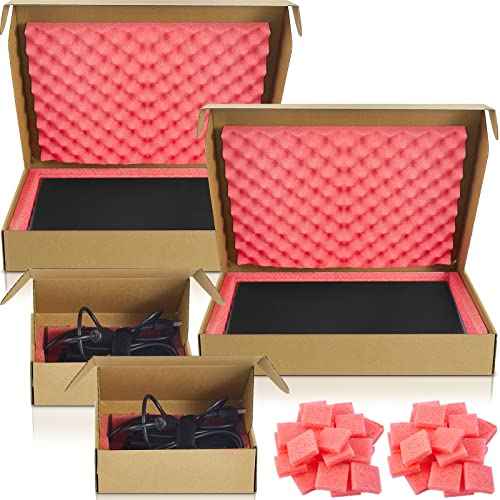 16.7 x 13 x 2.5 Inch Laptop Shipping Box Secure Mailer Box Kraft Mailing Boxes for Packing Moving with Charger Box, Foam Sheets, Foam Frame, Foam Padding, Fits Most Laptop Screen Sizes(2 Sets)
