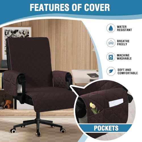 H.VERSAILTEX Water-Resistant Gaming Chair Protector ? Universal High-Back Cover with Non-Slip Buckles, Fits Executive & Desk Chairs (Brown/Beige, Washable)