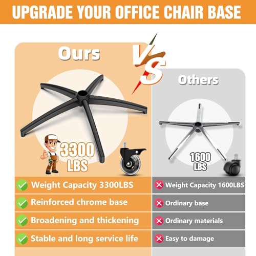 3300lb Heavy-Duty Chair Base Kit - 5 Brake Casters, Reinforced Alloy Legs & Universal Gas Cylinder, Office Chair Replacement Parts for Rolling Chairs with Wheels