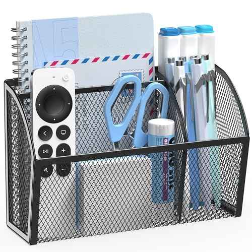 YINGHUA Strong Magnetic Pen Holder for Whiteboard and Refrigerator 3 Compartments Metal Mesh Organizer Space Saving Shelf for Office School Home and Locker - Black