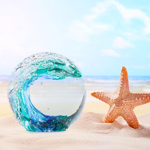 Qianwei Green Ocean Waves Hand Blown Glass Crystal Ball Decor Gift