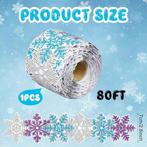 80 Ft Snowflake Bulletin Border Trim Winter Bulletin Board Decorations Snowflake Die Cut Border Roll for Classroom Office Chalkboard Wall Christmas Holiday Party Decor