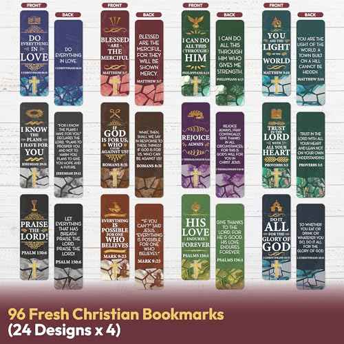 96 Pack Christian Scripture Bookmarks with Bible Verses ? Inspirational Religious Bookmarks for Women & Men, Bulk Christian Gifts for Bible Study, Classroom, Church Supplies