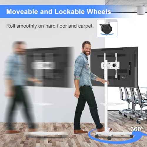 suptek White Mobile TV Cart for 21-60 Inch LCD LED Flat/Curved Panel Screen TVs Max VESA 400x400 with Laptop Shelf Holds up to 77lbs, White, ML55BW