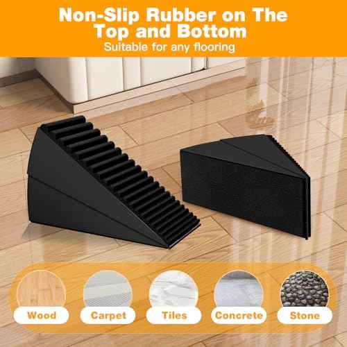 4 Pack Heavy Duty Metal Door Stop, Strongest Large Adjustable Spring Door Stopper Up to 3 inch Tall, Door Stoppers for Bottom of Door, Black Rubber Door Wedge for Any Heavy Doors
