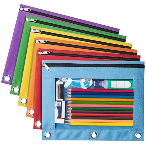 Forvencer Classic 6 Pack Pencil Pouches for 3 Ring Binders, Colorful Waterproof Zipper Pen Cases