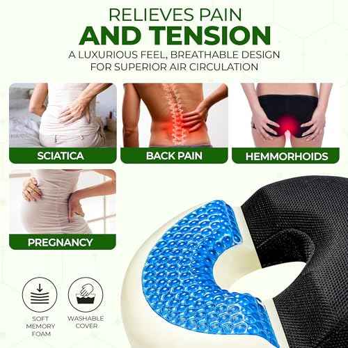 Donut Gel Sitting Pillow - Orthopedic Memory Foam for Tailbone Pain, Hemorrhoid, Bed Sores, Postpartum, Prostate, Coccyx & Sciatica Pain