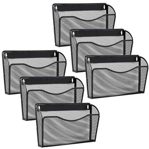 6 Pack Wall File Organizer, Mesh Hanging Metal Vertical Wall Mounted File Holder for Office/Home