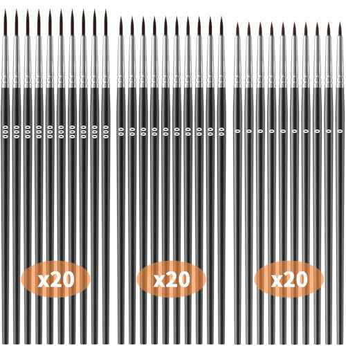Tiny Detail Paint Brushes 60 Pcs Fine Paint Brushes Set with 3 Size #0#00#000 Liner Brush for Miniature 40k Model Crafts Watercolor Acrylics Oil