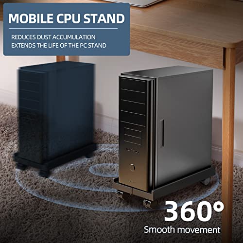 Hovadova Black Adjustable Mobile Computer Tower Stand with Ventilation & Locking Casters