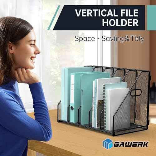 2 Pack Desktop File Magazine Folder Holder 5 Vertical Compartments, Desk Organizer Vertical Magazine Folder Organize with Side Handles, for Office Home School, Black