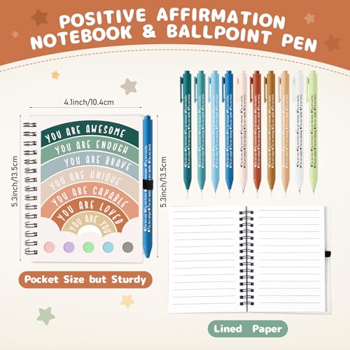 Janlaugh 60 Pcs Mental Health Gifts for Women Men Includes 30 Mental Health Journal 30 Inspirational Ballpoint Pen Self Care Notebook with Sticky Note Mood Tracker Boss Day Gifts for Coworker Employee