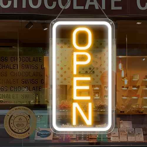 Open Signs for Business, 16''¡¿9'' Bright High Visibility Open Sign LED Powered by USB with ON/OFF Switch, Adjustable Brightness COB Open Signs for Bar Shop Coffee Salon Hotel Wall Window Storefront (Vertical)