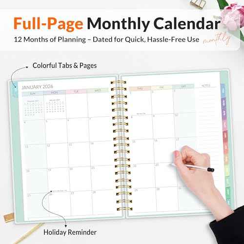 SUNEE Home Planner 2026, Work from Home Planner w/Stickers, JAN 2026 - DEC 2026, Monthly Budget Planner, Checklists for Routines and Goals, Weekly Calendar, Ideal for Gift, Poly Laminated Cover,Floral