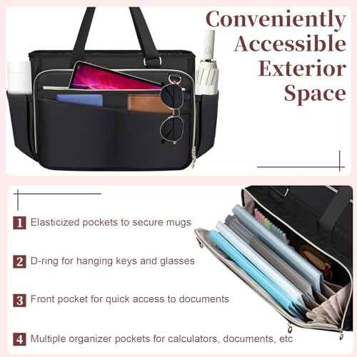 Teacher Tote Bag, Large Teacher 15.6-inch Laptop Bag with Foldable Document Pocket, Nurse Bag with Insulated Pocket