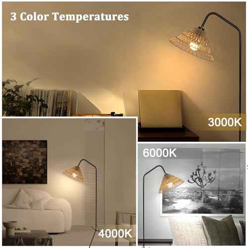 2025 Arc Floor Lamp with Paper Rope Shade Tripod Feet Floor Lamp Boho Style Natural Materials Standing Lamp for Bedroom Living Over Couch Reading Lamp